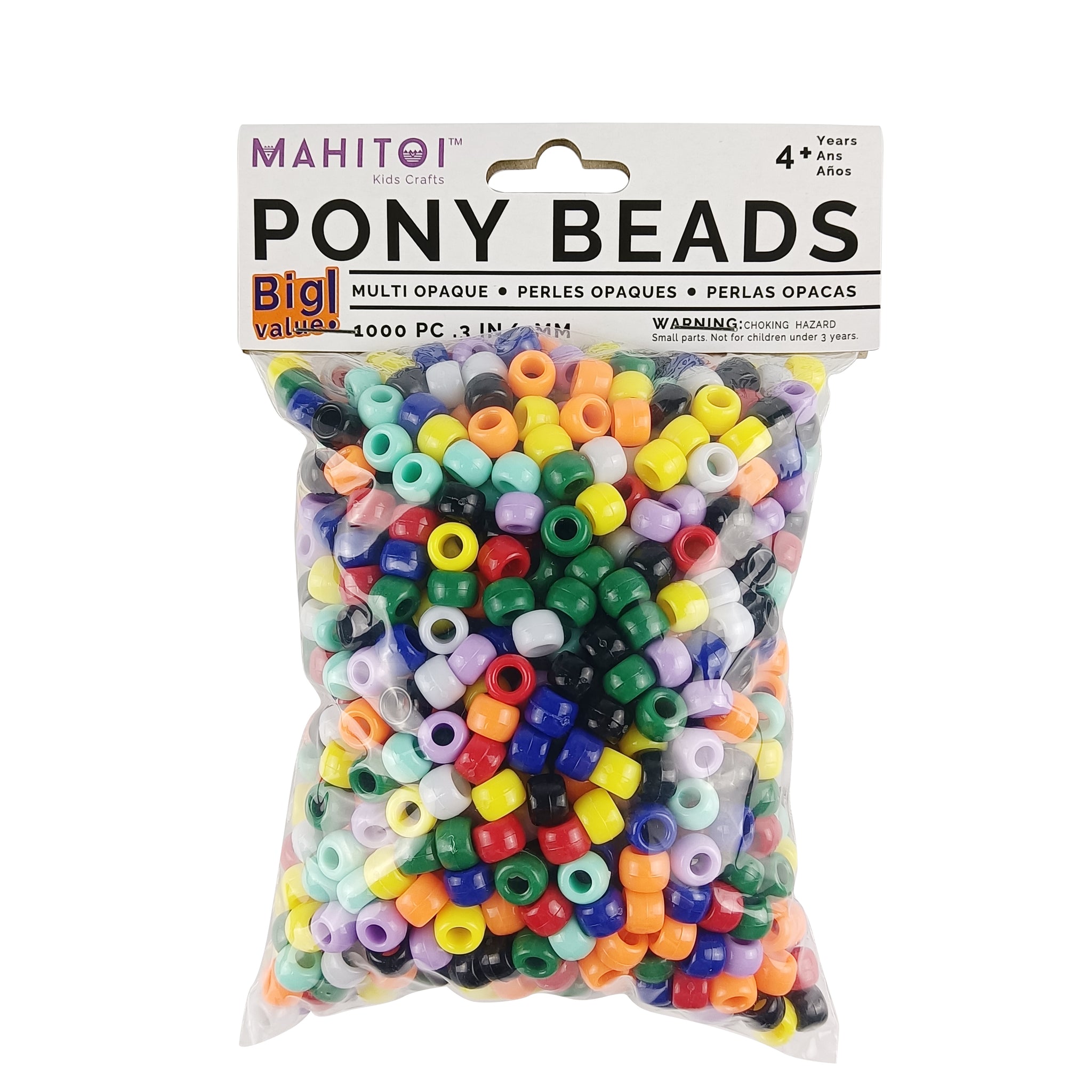 9mm Opaque Multi Color Pony Beads Bulk 1,000 Pieces